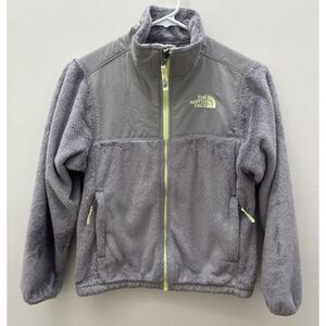The North Face Jacket Girls Zip Pockets Soft Fuzzy Youth Gray Green Size M 10/12